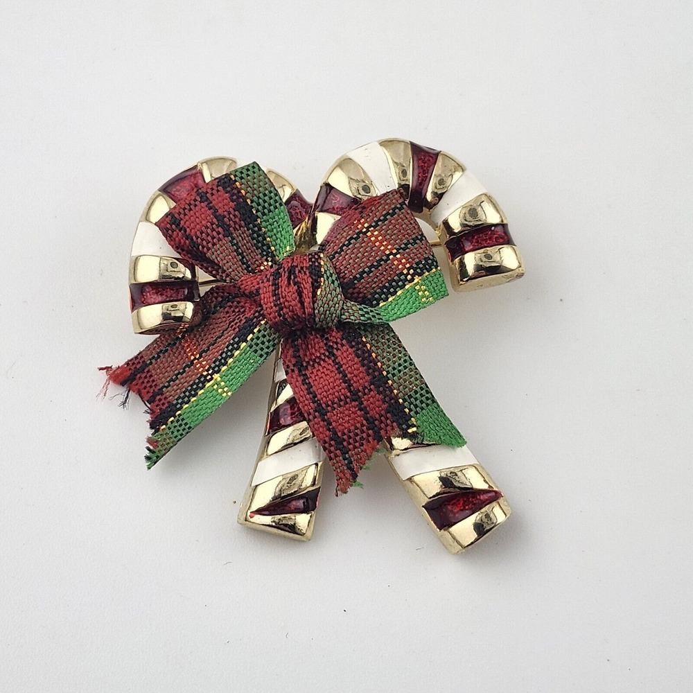 Candy Cane Bow Brooch Christmas